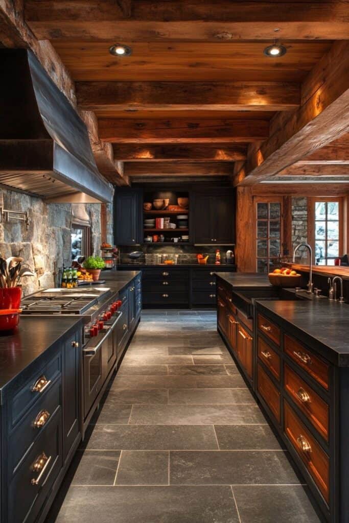 Black and wooden kitchen