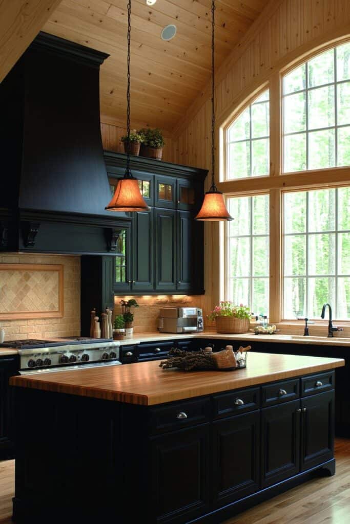 Black and wooden kitchen