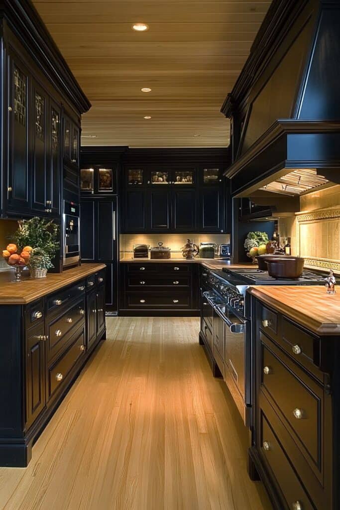 Black and wooden kitchen