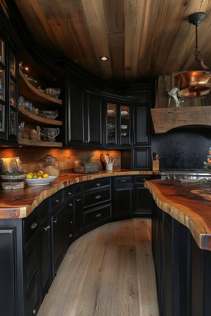 Black and wooden kitchen