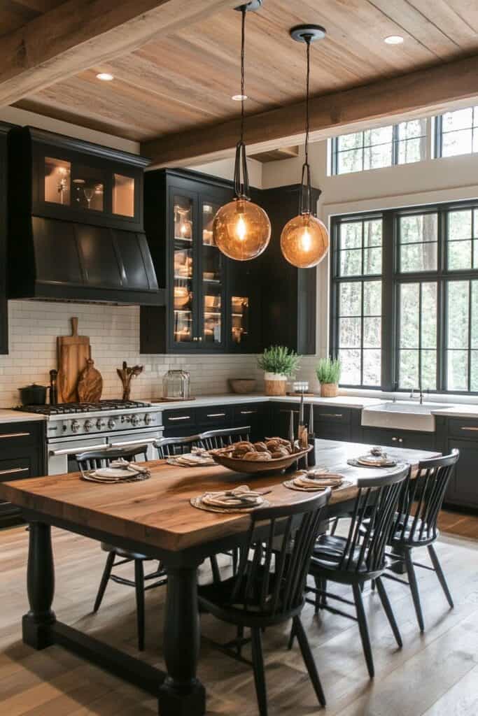 Black and wooden kitchen