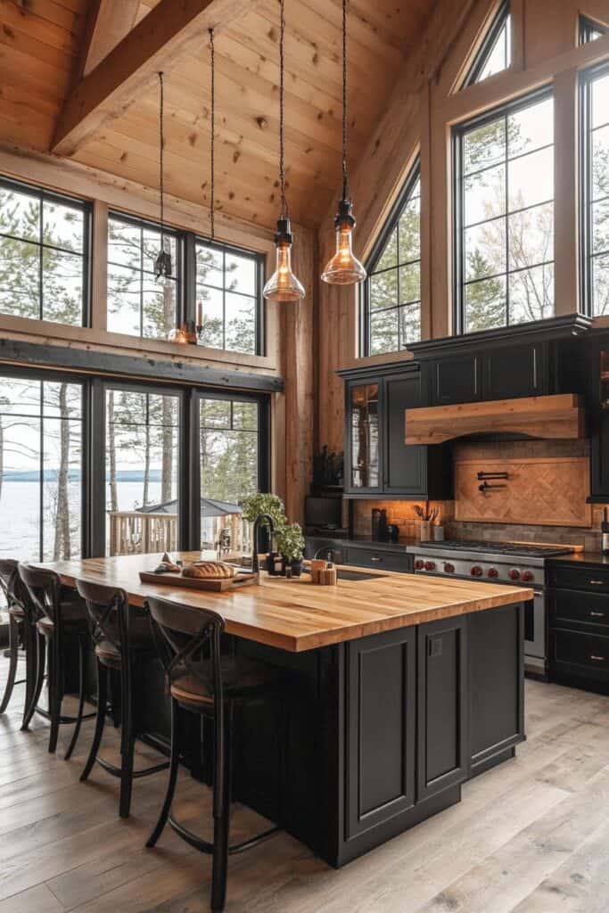 Black and wooden kitchen