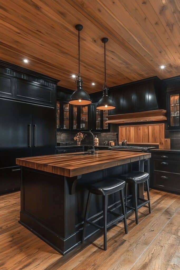 Black and wooden kitchen