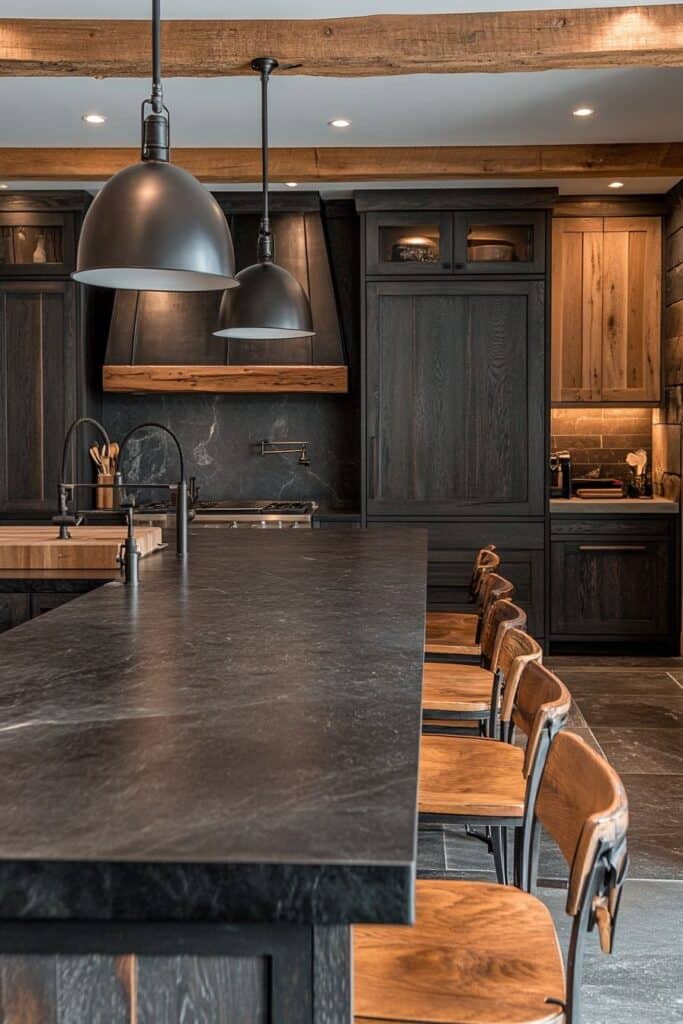 Black and wooden kitchen