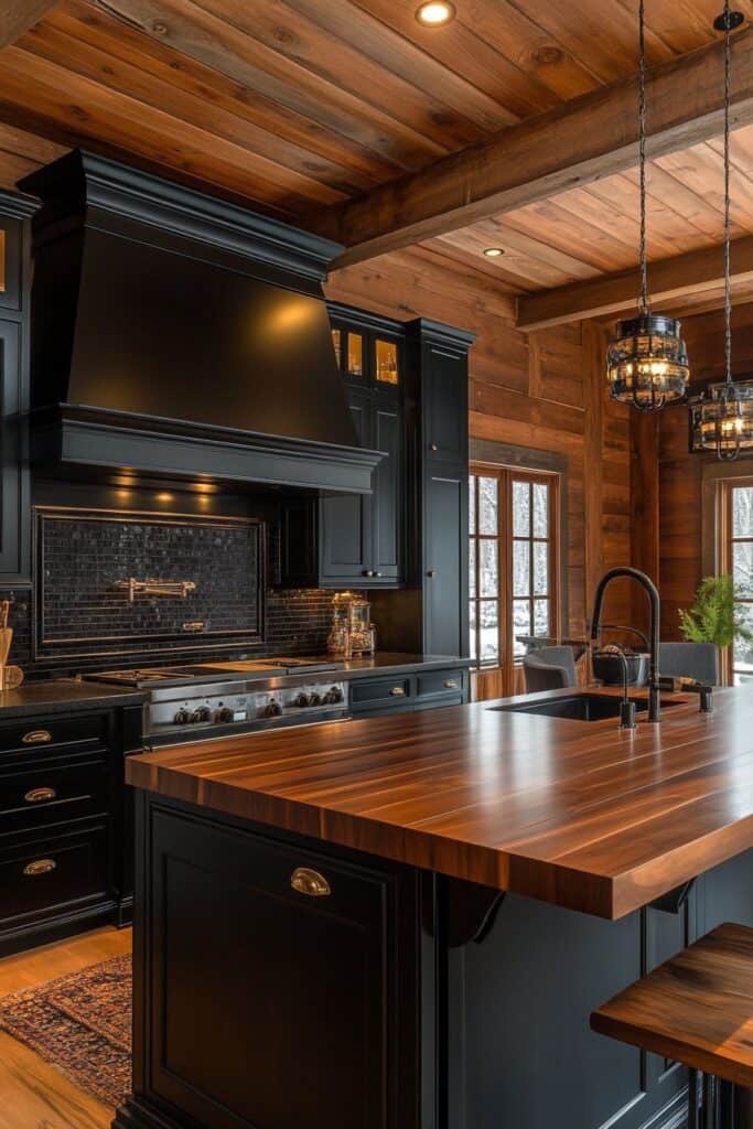 Black and wooden kitchen