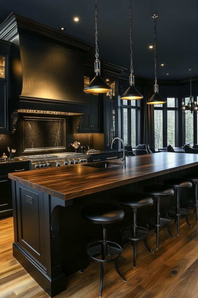 Black and wooden kitchen