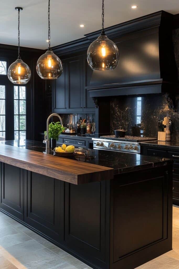 Black and wooden kitchen