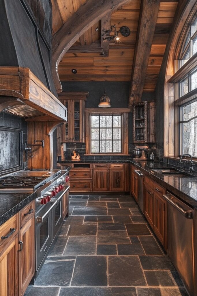 Black and wooden kitchen