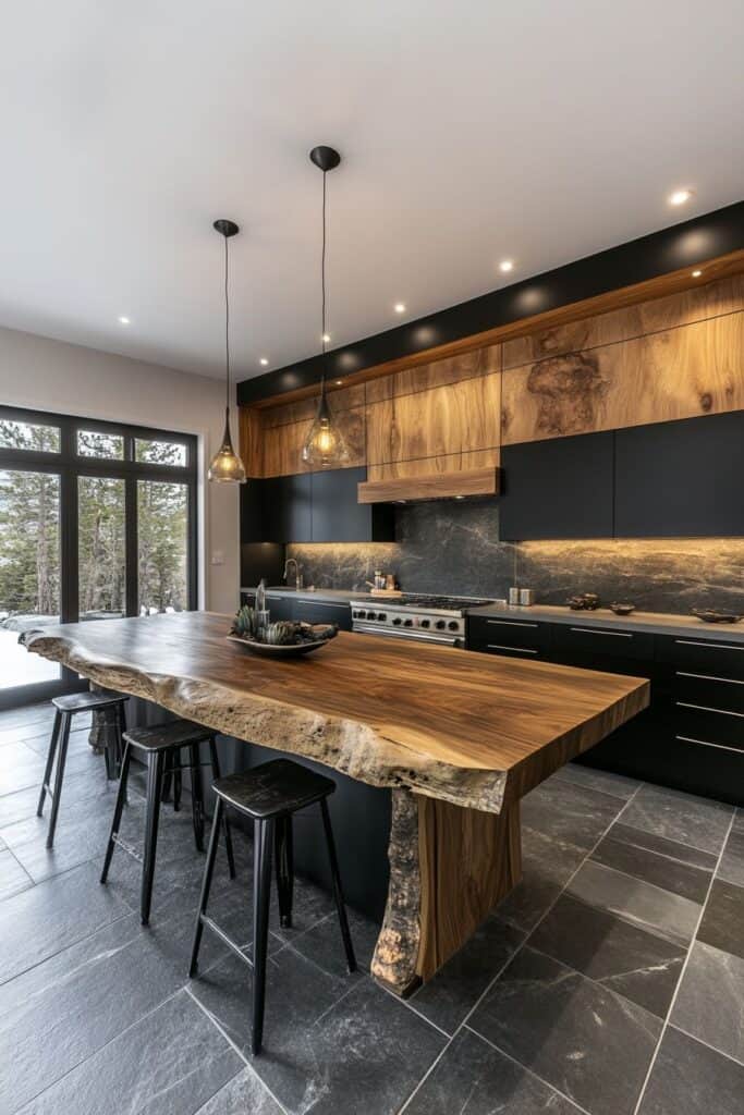 Black and wooden kitchen