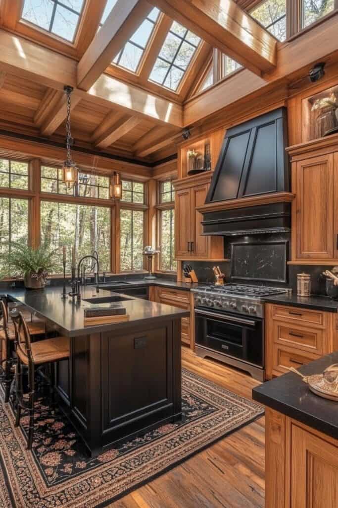 Black and wooden kitchen