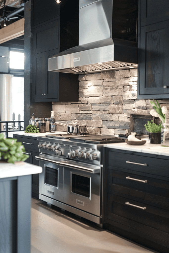 Industrial kitchen with stone work