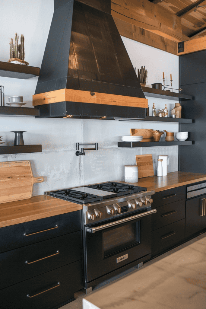 Black wood industrial kitchen 