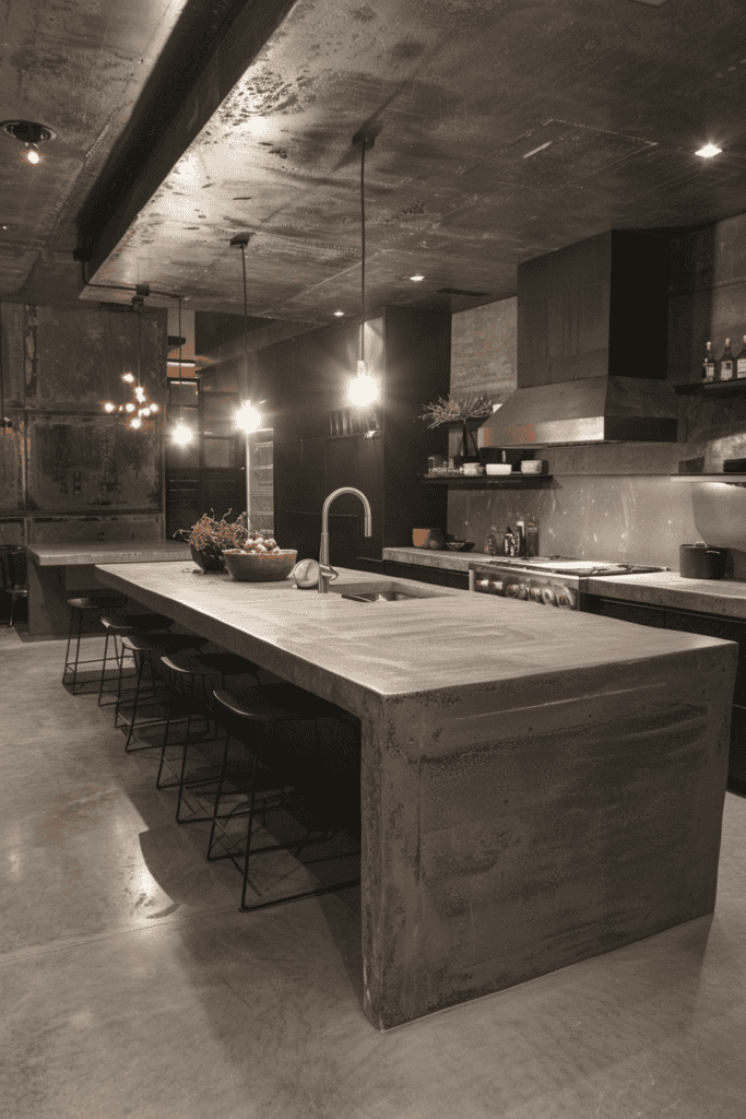 Concrete island in an industrial cuisine 