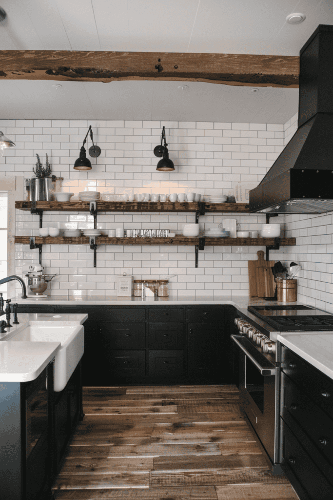 White and black industrial kitchen 