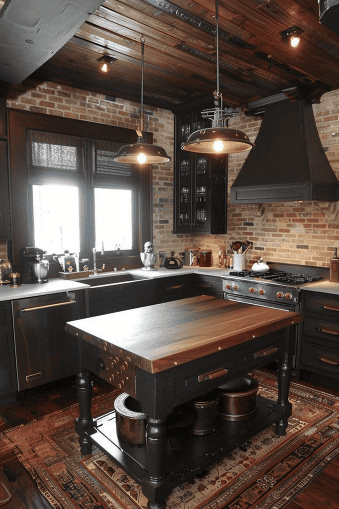 Small industrial cuisine with exposed brick