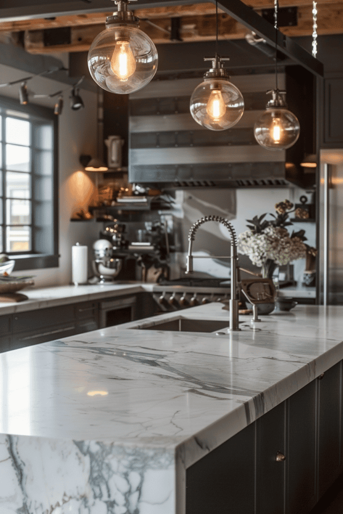 Modern industrial cuisine in gray and white