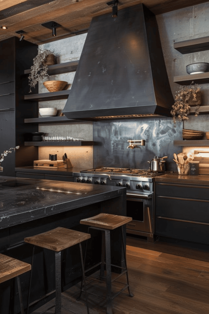 Modern black industrial kitchen 