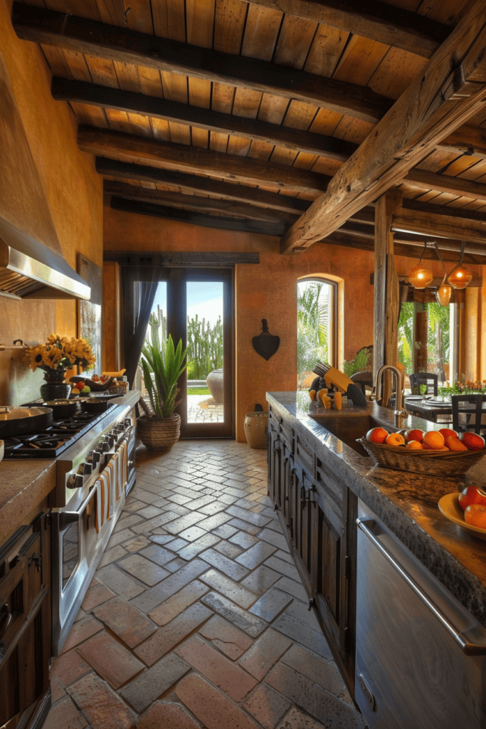 Mexican Hacienda kitchen with painted walls