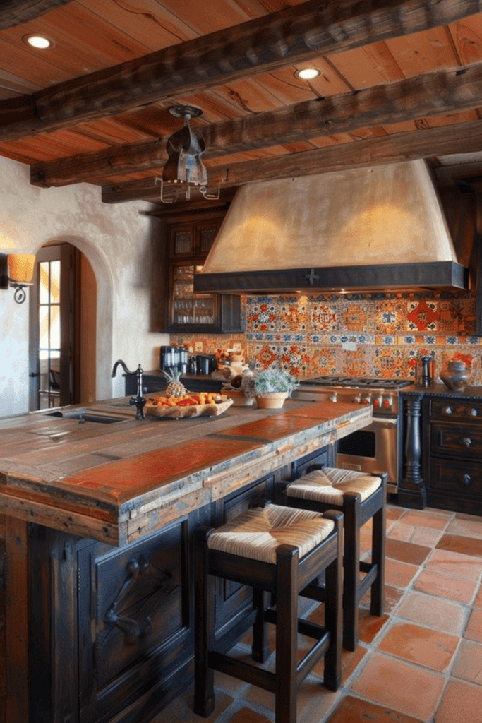 Beautiful Mexican back splash and large kitchen island 