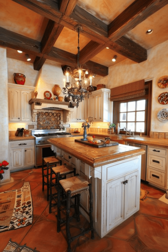 Hacienda kitchen in cream and earth tones