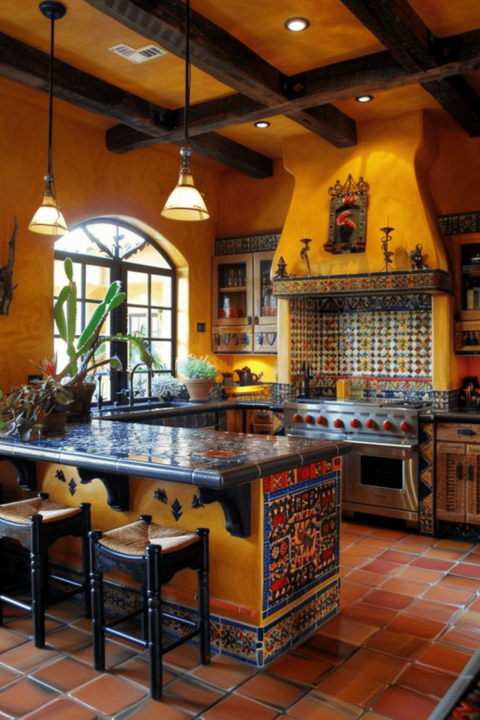 Funny Mexican Hacienda kitchen with colorful tiles 