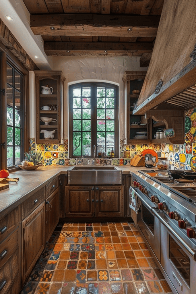 Small colorful Mexican Hacienda kitchen