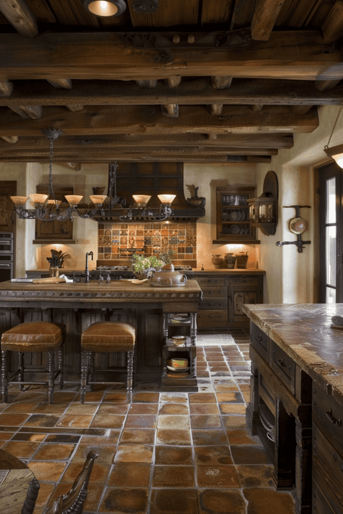 Dark Mexican Hacienda kitchen with brown earth tones