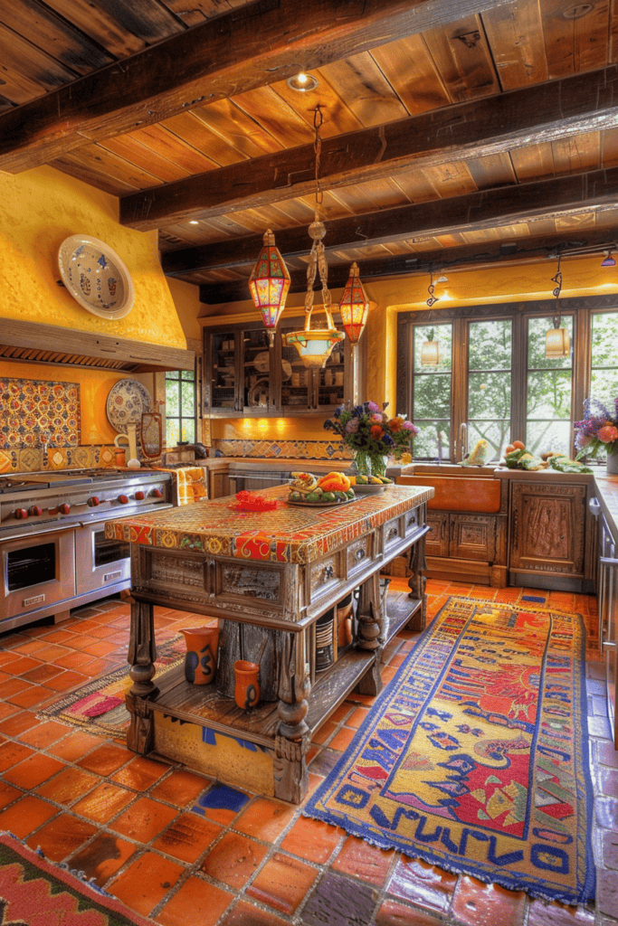 Yellow Mexican Hacienda kitchen