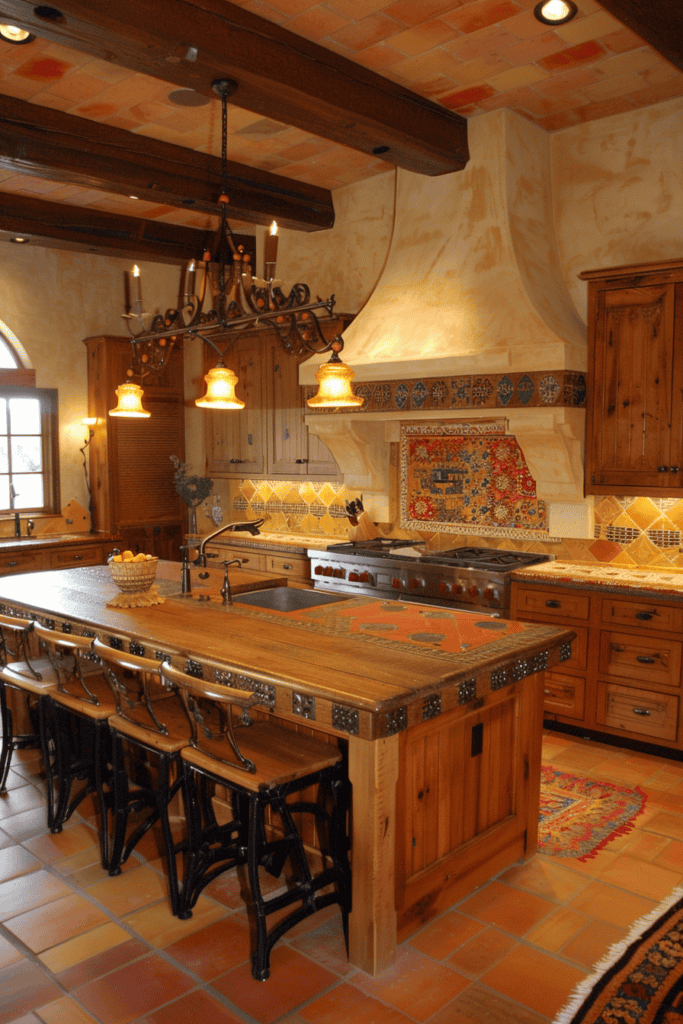 Hacienda kitchen with a large island