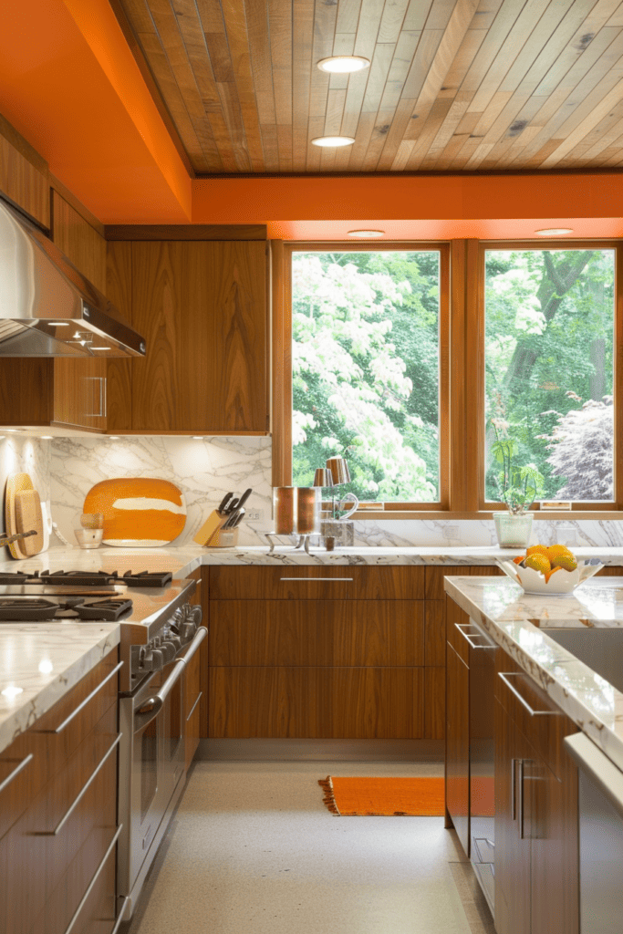 Modern kitchen with orange accent 