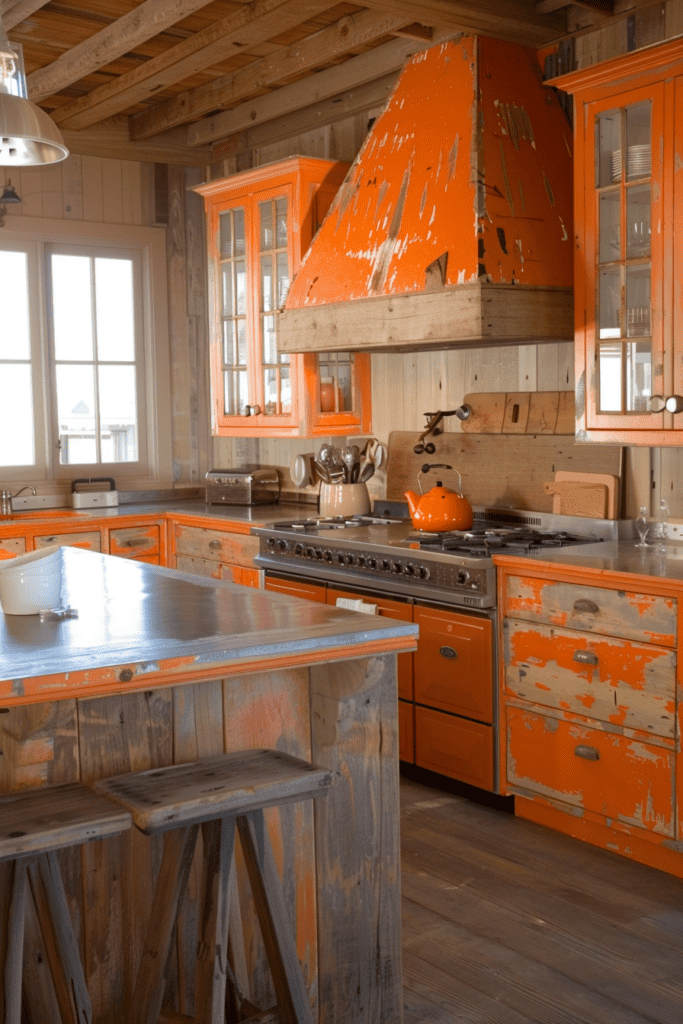 Rustic farmhouse orange kitchen