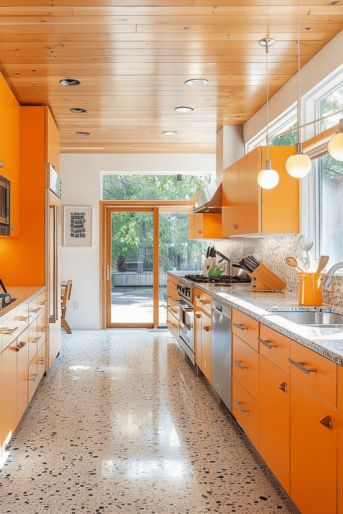 Crispy modern kitchen orange cupboards  