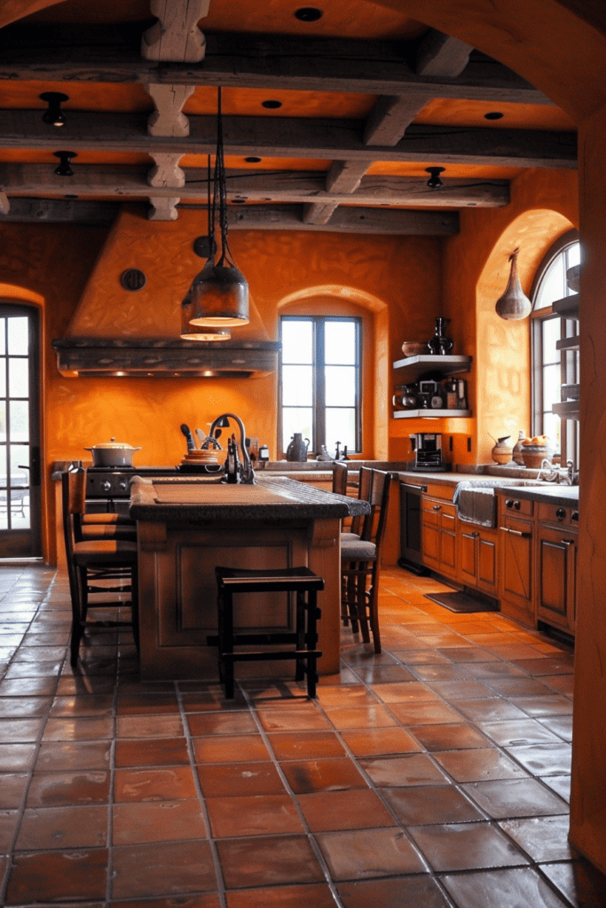 Spanish designed kitchen with an orange topic