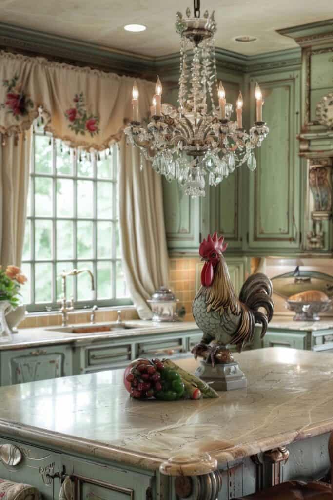 Elegant rooster on Kitchen Island