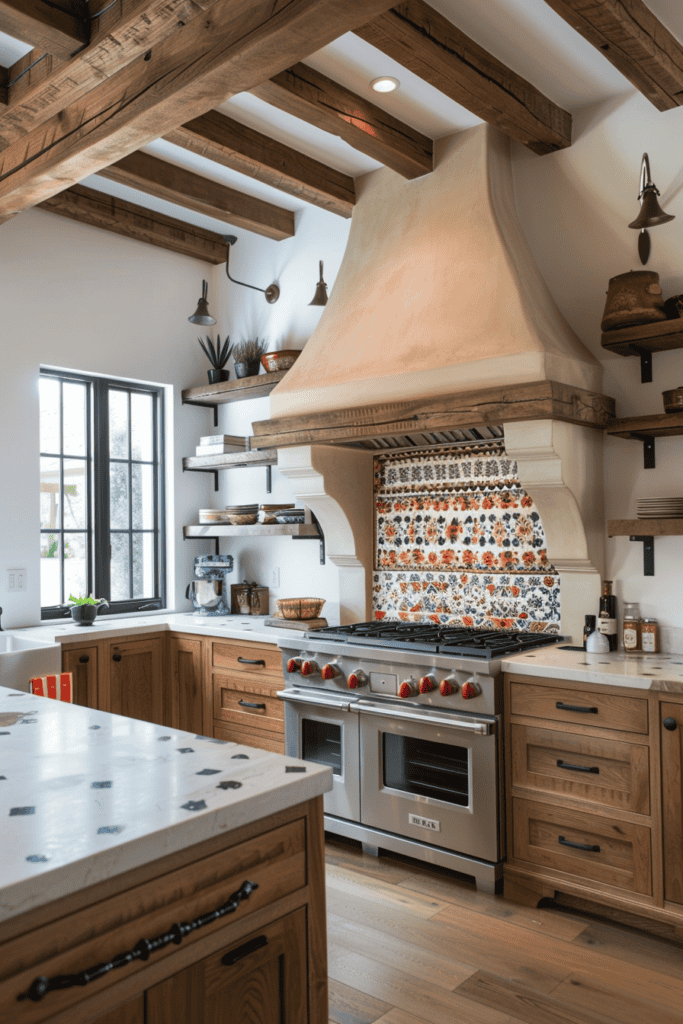 patterned backsplash Spanish Villa Kitchen 