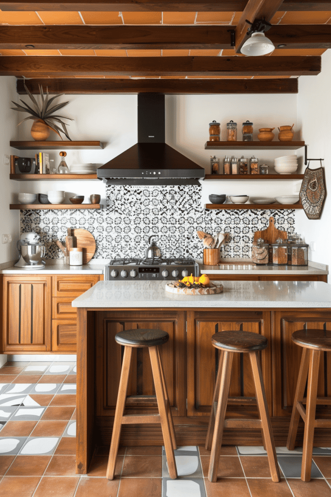 small patterned backsplash Spanish Villa Kitchen 