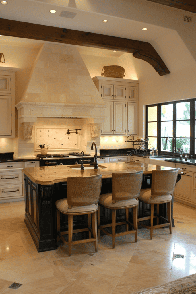 Spanish Villa Kitchen  with white and wood tones elegant