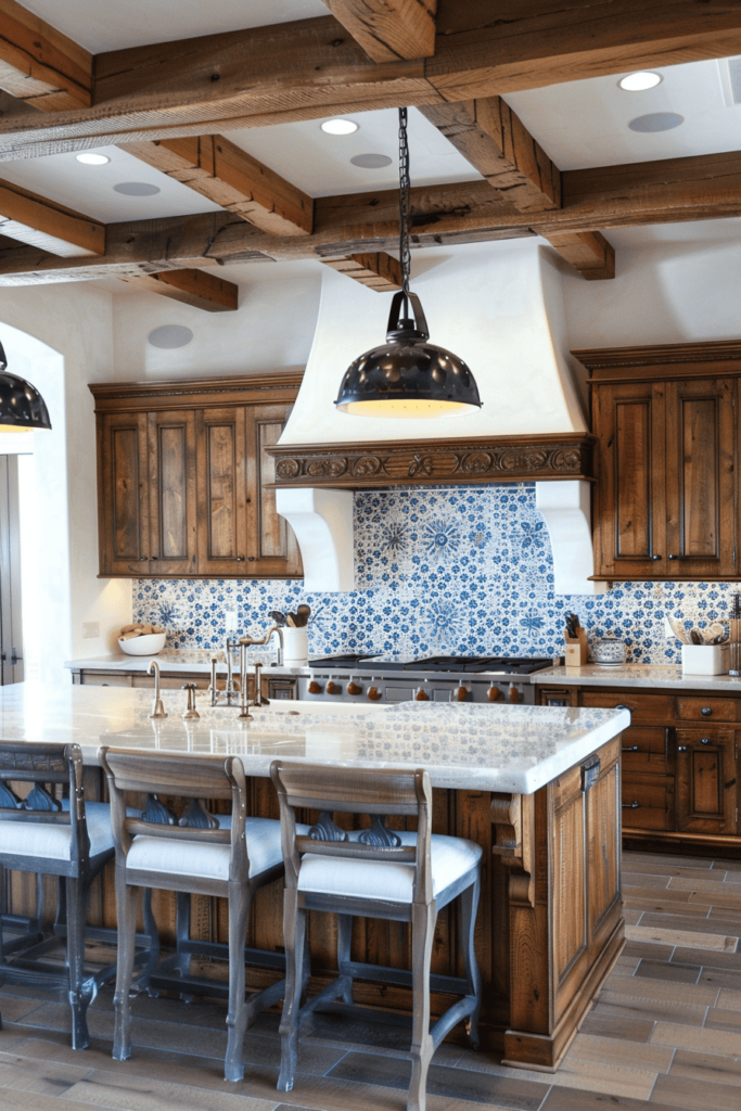 Spanish Villa Kitchen blue backsplash