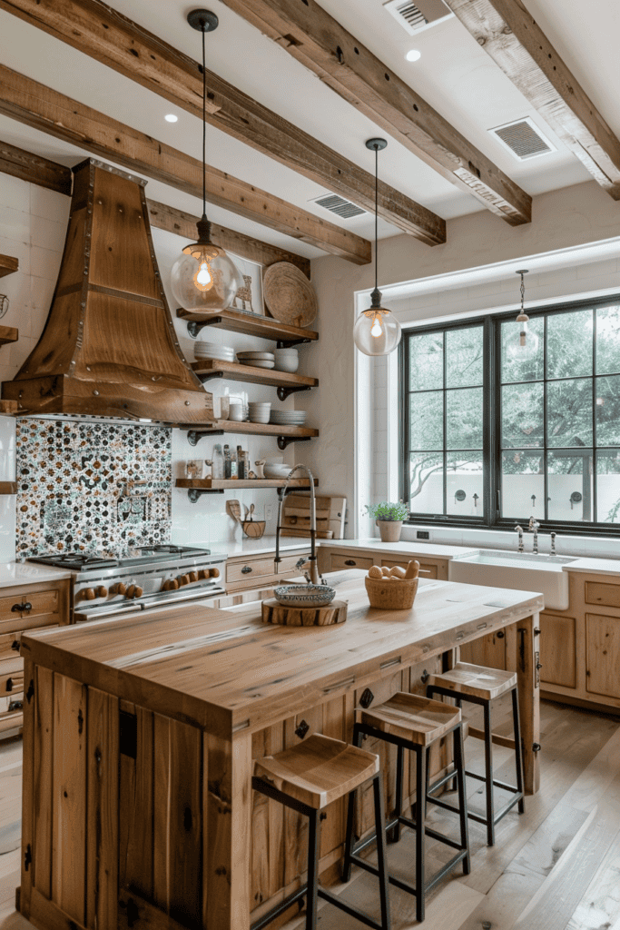 rustic Spanish Villa Kitchen with wood beams