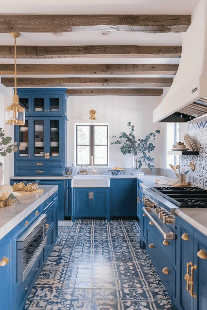 beautiful blue Spanish Villa Kitchen 