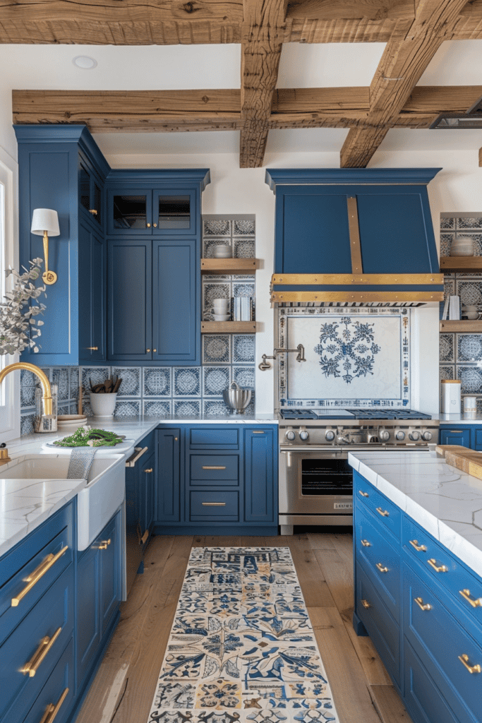 blue and gold Spanish Villa Kitchen 