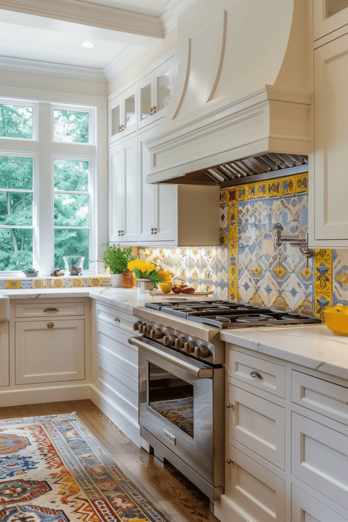 cheerful yellow and blue villa kitchen