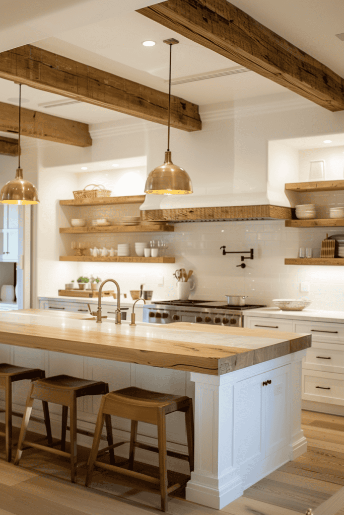 modern and sleek Spanish Villa Kitchen with white titles and wood