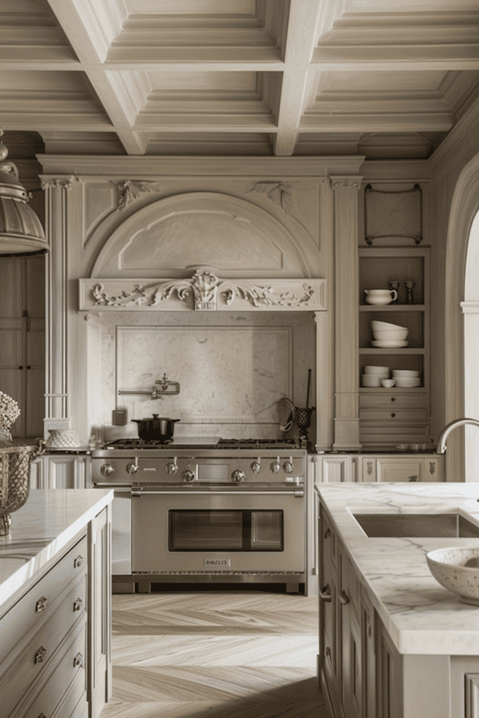 old world vibe in a Spanish Villa Kitchen gray color scheme