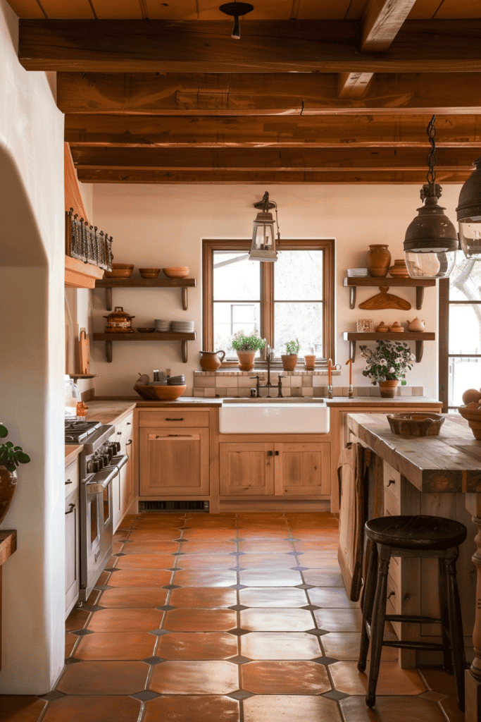 simple Spanish Villa Kitchen with terracotta tiles