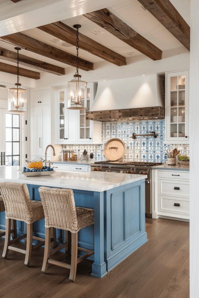 Spanish Villa Kitchen with a blue and white color scheme