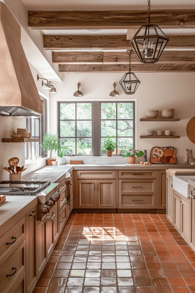 modern Spanish Villa Kitchen with terracotta floors