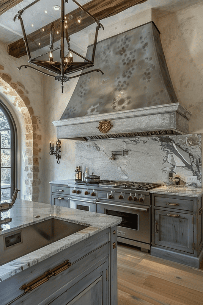 elegant Spanish Villa Kitchen  in gray tones