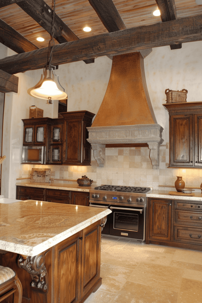 ruch colored woods in a Spanish Villa Kitchen 