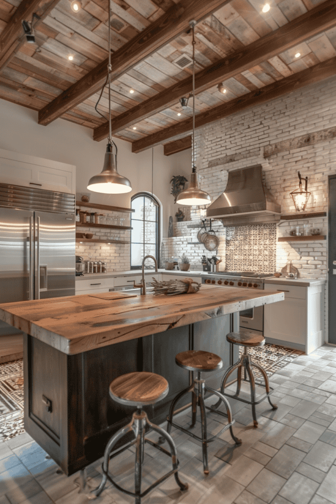 exposed brick in a Spanish Villa Kitchen 